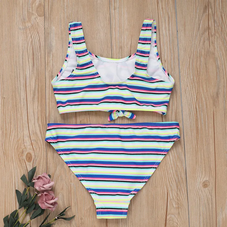 Детский купальник-бикини для девочек комплект плавания в полоску