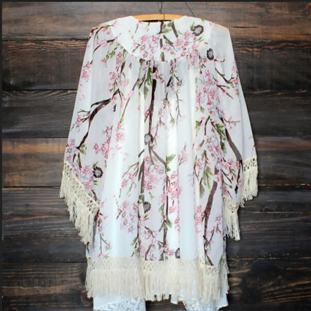 2019 женское богемное свободное кимоно с цветочным рисунком кардиган шифоновая