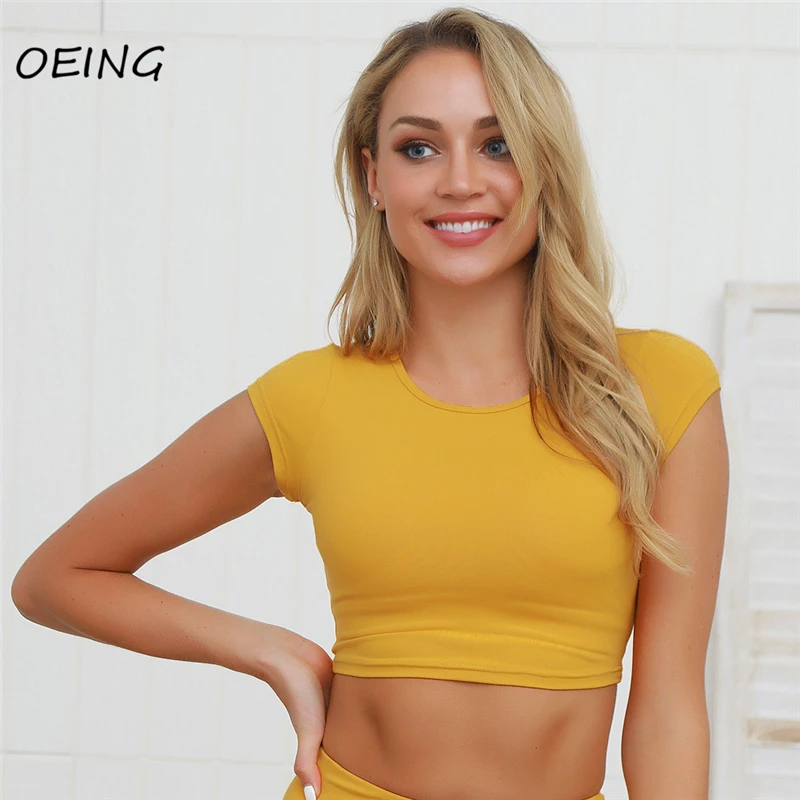 Укороченный топ с коротким рукавом для йоги женские сухие эластичные топы
