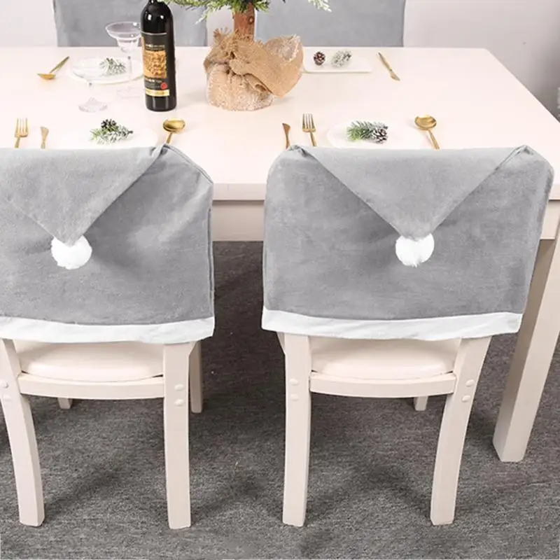 Серая Нетканая Рождественская шапка Санта Клауса чехол на спинку стула