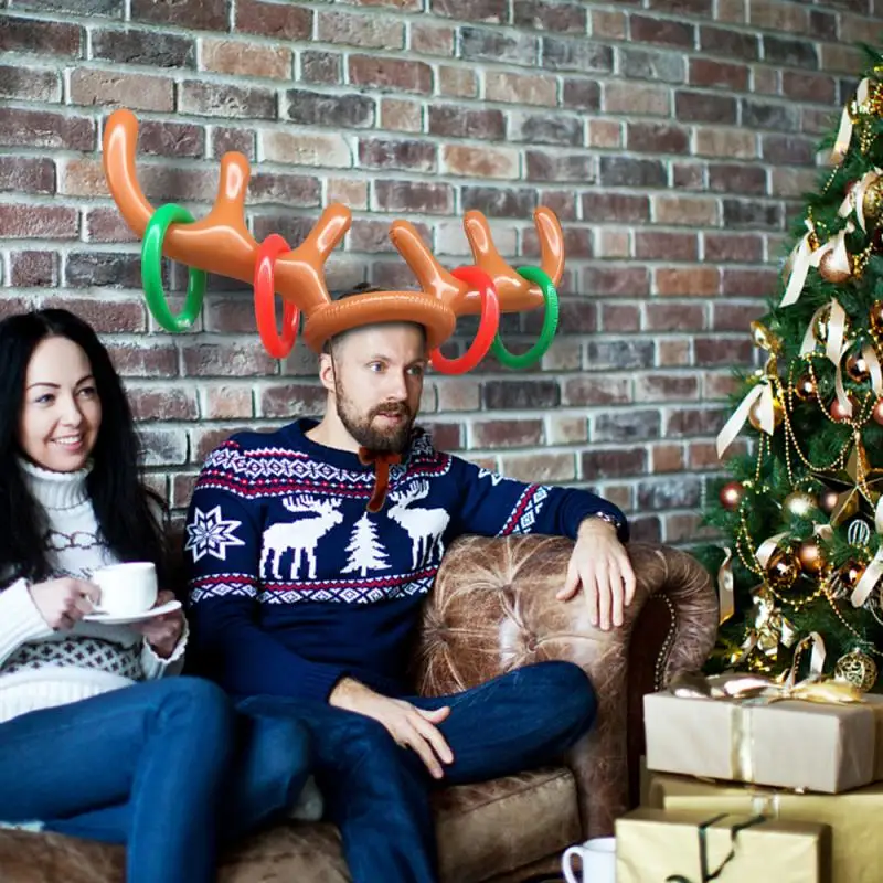 купить Christmas Game Inflatable Reindeer Antler Hat Ring Toss Christmas Gift For Kids New Year Gift Game Christmas Xmas Decor Noel в интернет-магазине
