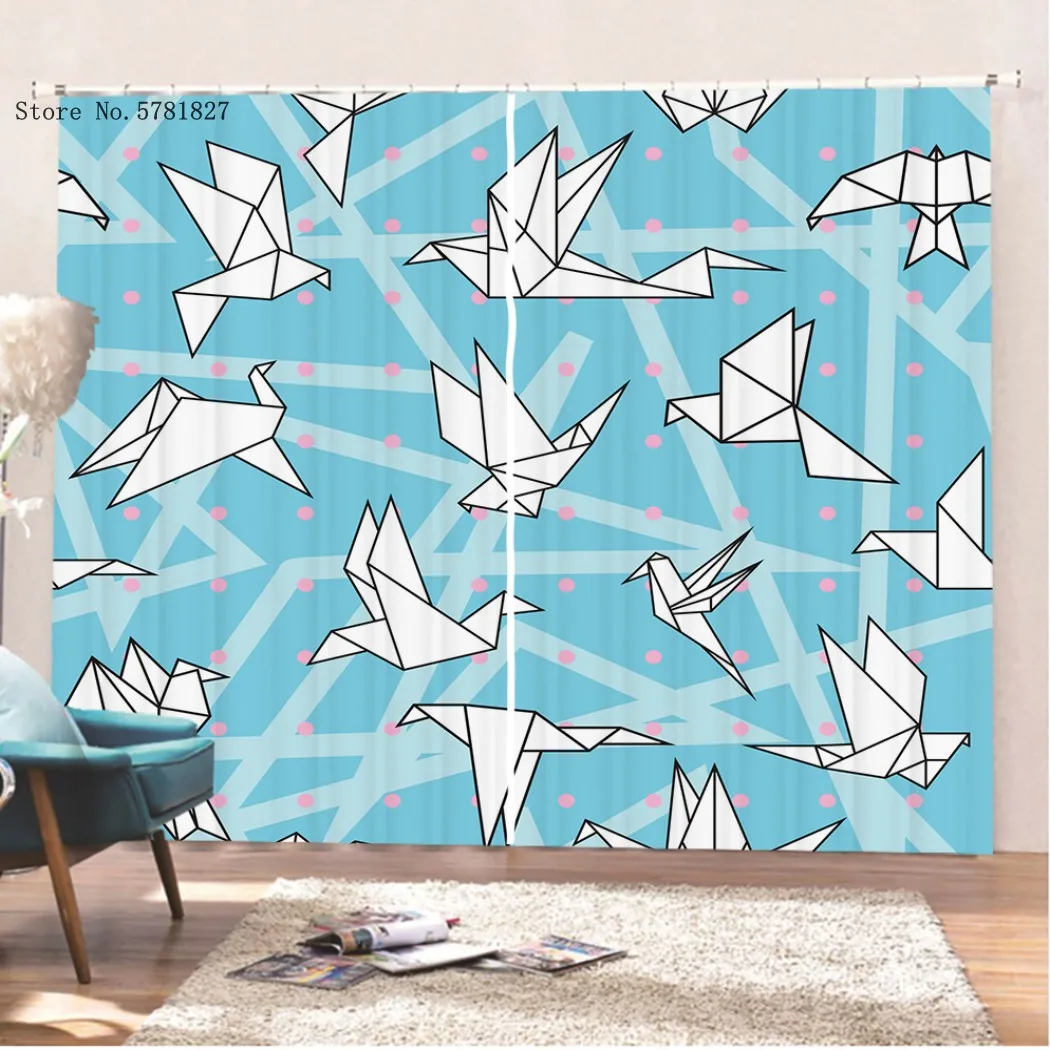 

Thousand Paper Cranes Window Curtains 3D Printed Sailboat Window Drapes Cartoon Colorful Window Treatments For Living Room