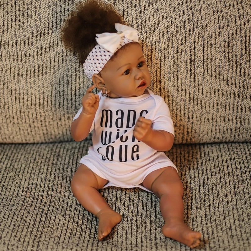 

23inch Black Dark Skin African Reborn Baby Dolls Full Silicone Body Ealistic Handmade Newborn Reborn Babies Toddler Girls GXMB