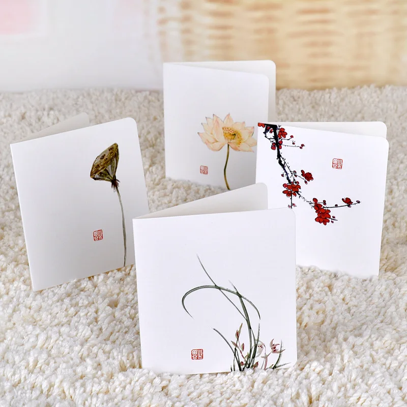 40 Pcs Creative Classical Chinese Style Card White Simple Message Diy Folding Birthday Christmas and New Yea Day Blessing Card