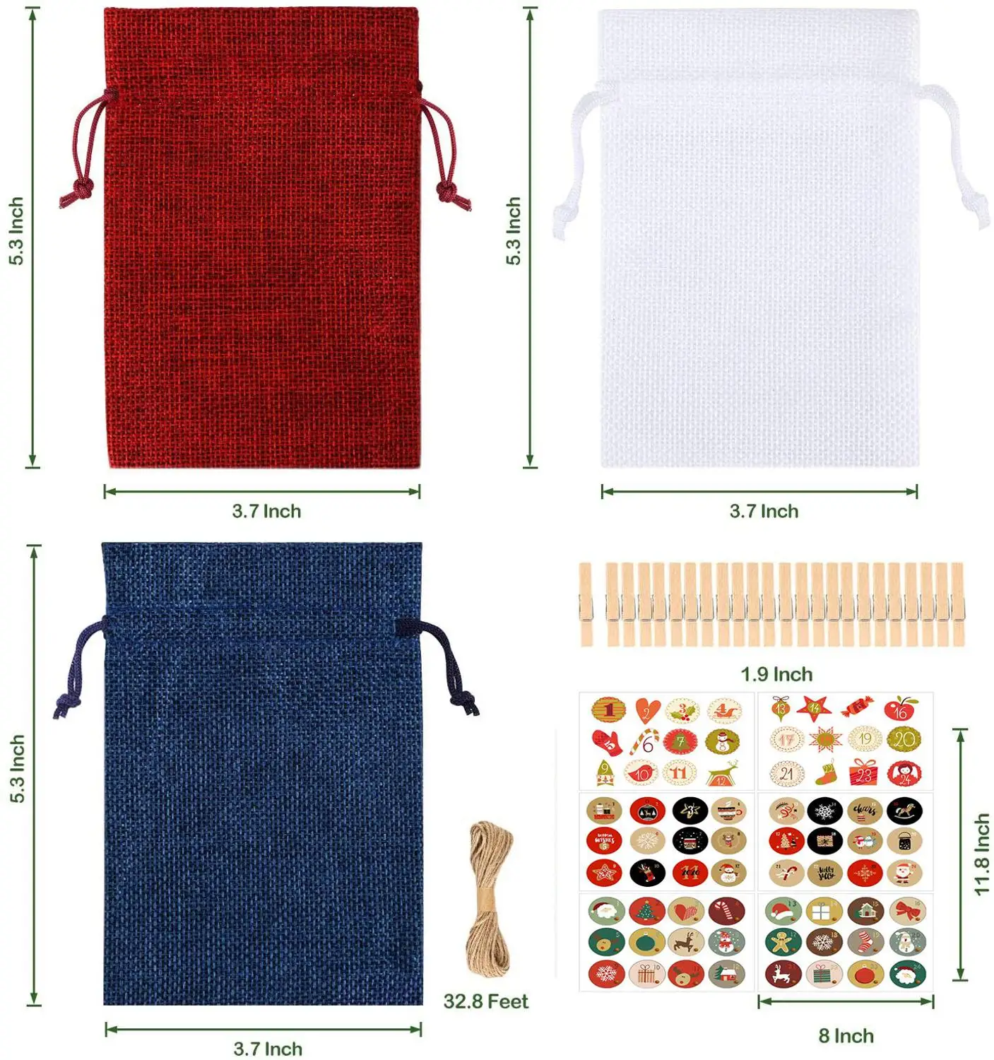 Календарь с навесом на Рождество мешочный подвесной Подарочный пакет обратным