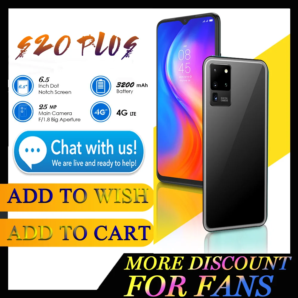 Смартфоны S20 плюс 8 Гб Оперативная память 128 256 ГБ Встроенная MTK6595 HD 25MP мобильный