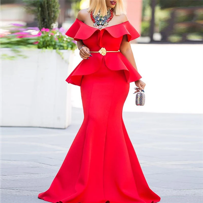 Женские вечерние платья макси красное рождественское платье с открытыми плечами