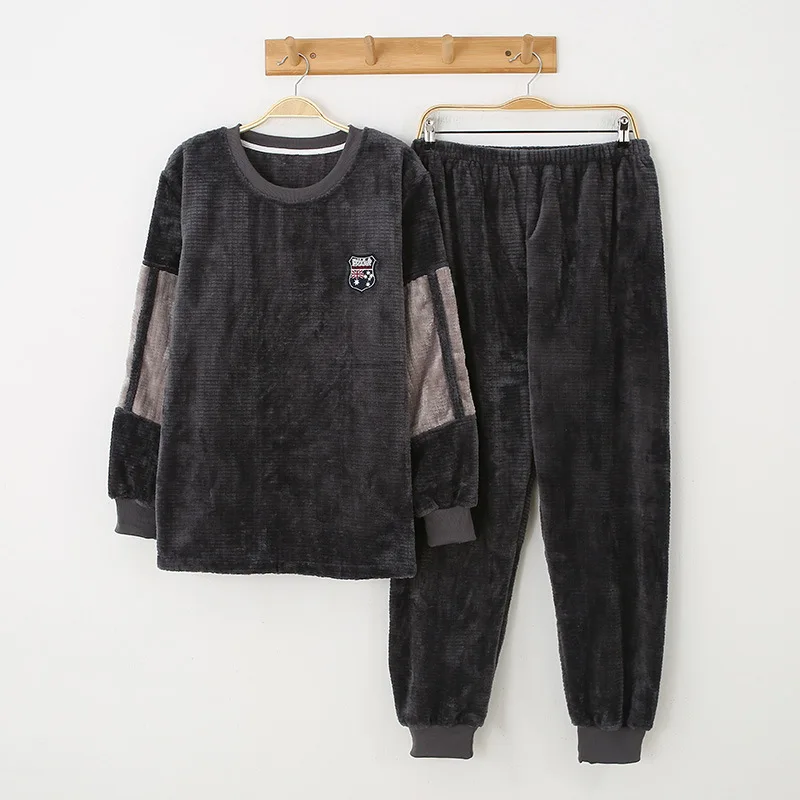 Regular Men's Pajamas Set 2021 Winter Long Sleeve Casual Homewear Coral Fleece Warm and Breathable