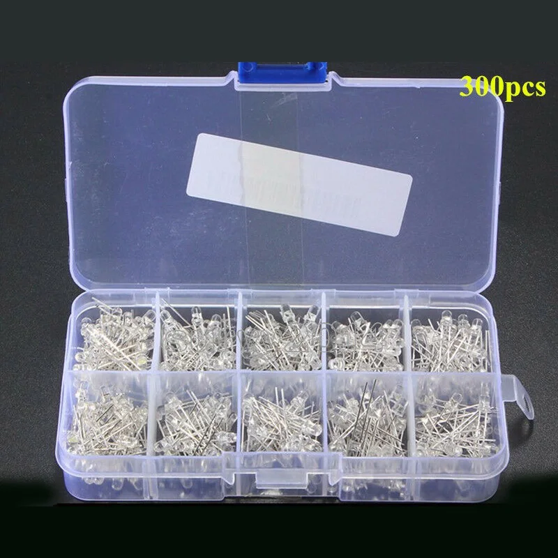 

300PC Mix 3mm Blue Red Yellow Green Round Light Emitting LED Diode Assorted KitS