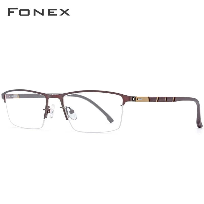 Очки по рецепту из FONEX сплава, сверхлегкие полуоправы, квадратные очки для близорукости, оправа для очков, мужские Силиконовые Оптические очки без винтов 9859 - Цвет оправы: Коричневый