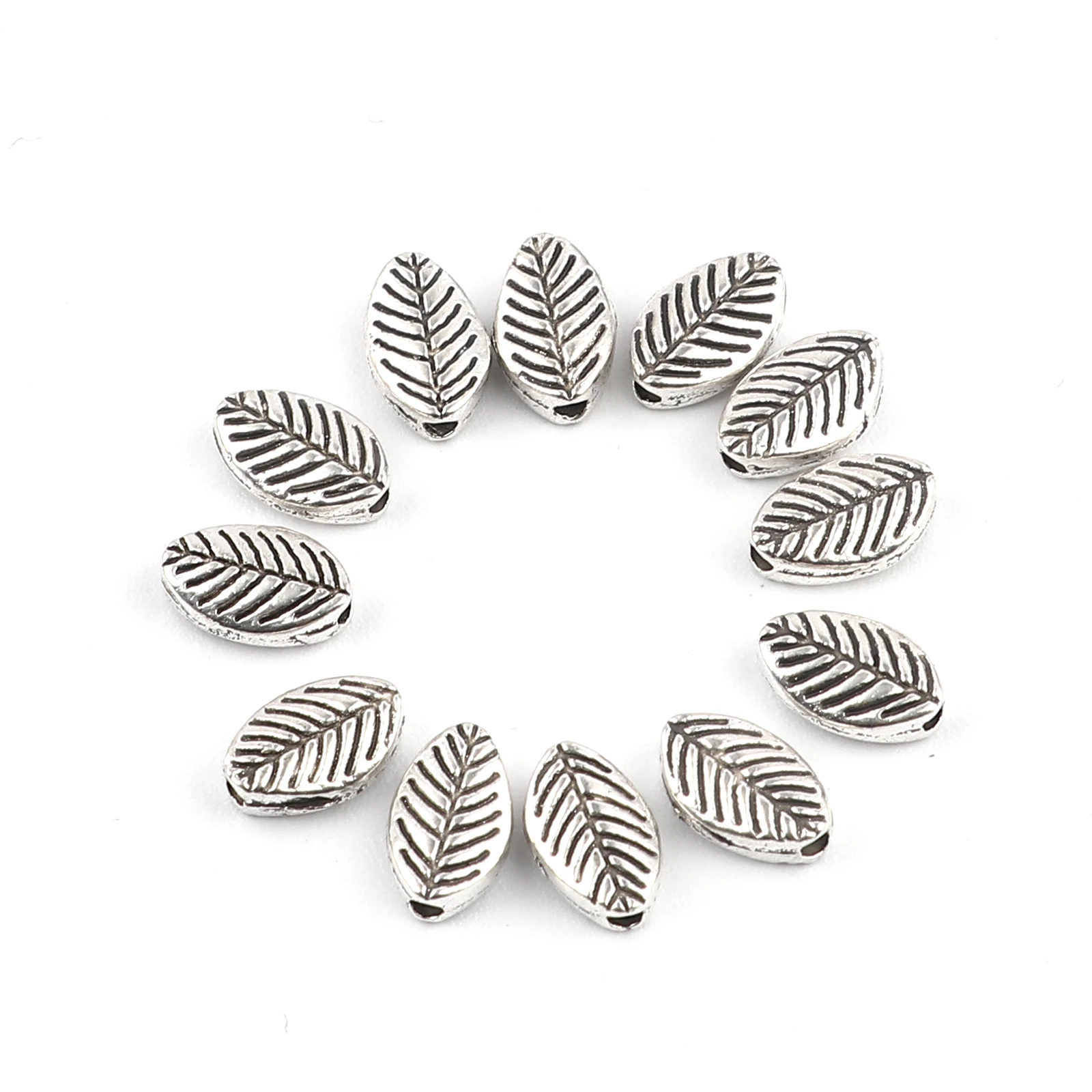 

Doreen Box Loose Spacer Beads Leaf Antique Silver Color Handamde Metal Beads DIY Making Bracelets Jewelry 9mmx6mm,200PCs