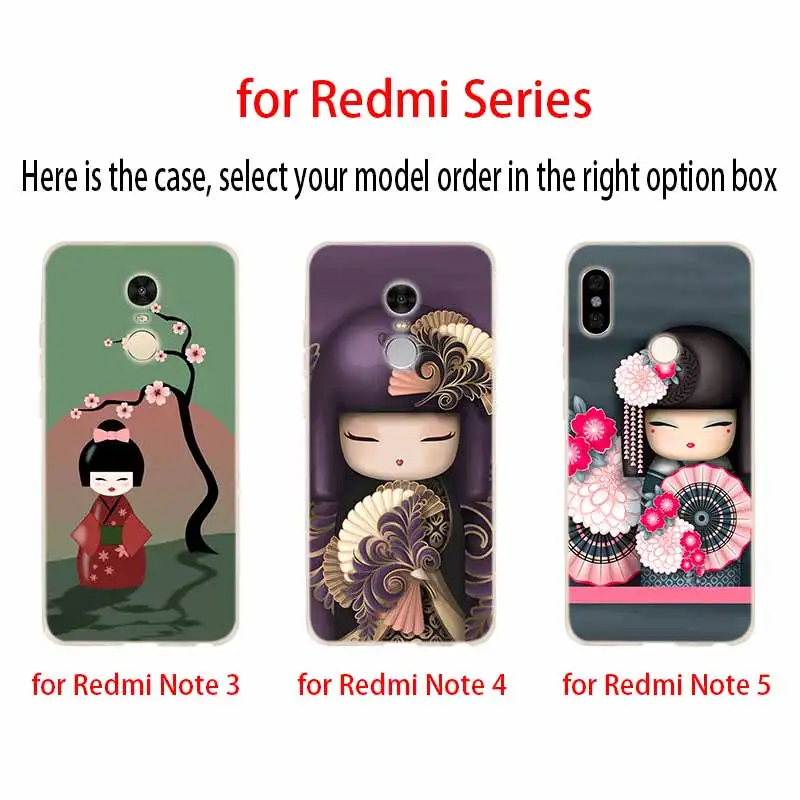 Silicone Case For Xiaomi Redmi 10 9 8 7 6 5 4 A 9at Prime 4x Y3 Cover kawaii Japanese Kokeshi Doll | Мобильные телефоны и