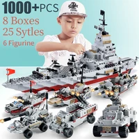 1000pcs model warships building blocks construction set for boys navy ship army boat plane bricks toys for children
