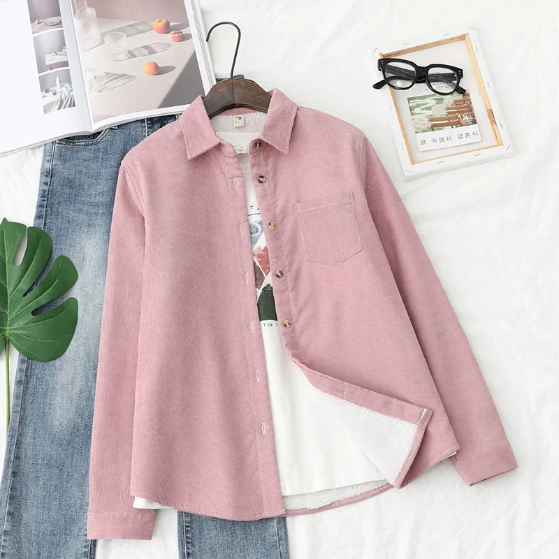 Зимние женские вельветовые рубашки куртка бархатная блузка с длинным рукавом