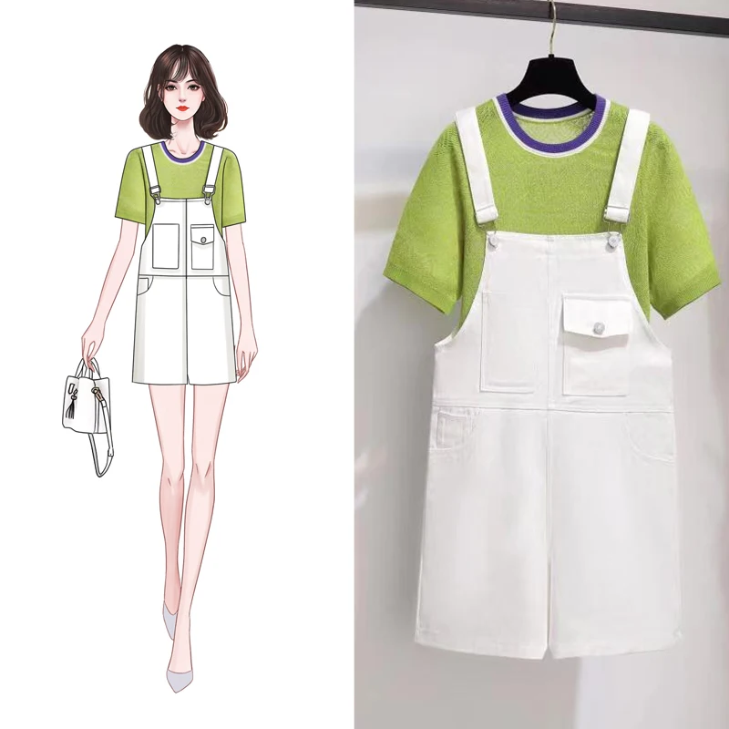 

Женский трикотажный костюм из футболки и шортов с широкими штанинами