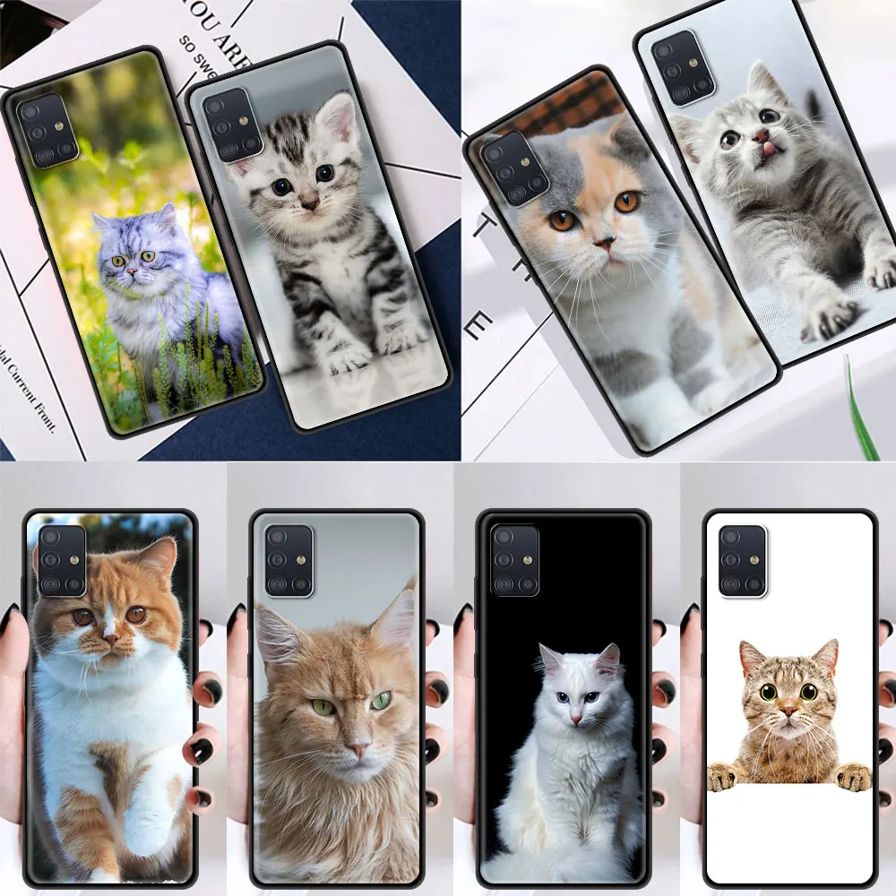 

Cute Cat Animal Capinhas For Samsung Galaxy A71 A51 A21s A52 A72 A31 A41 A11 A01 A91 A42 A12 Black Para Soft Capa TPU Caso