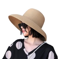summer hepburn style wind retro sun hat wide side visor female holiday sunscreen beach hat fashion wild sun hat big grass hat