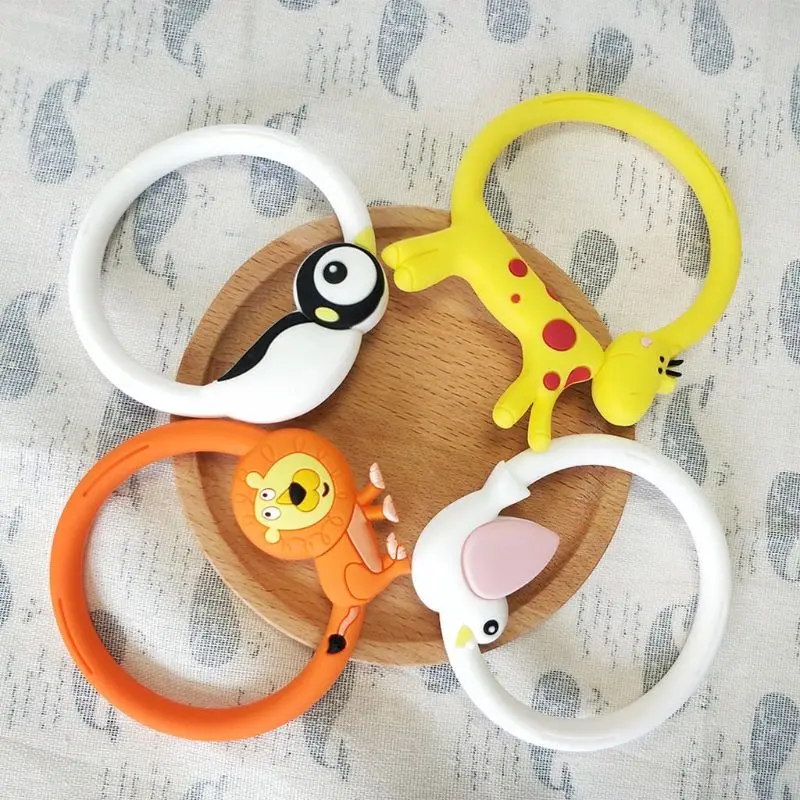 OOTDTY-mordedor redondo para beb&eacute;, pulsera de barra Molar de silicona de grado alimenticio, chupete de dentici&oacute;n de Animal de dibujos animados, juguetes de lactancia-0