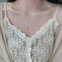 zn 2021 sweet 925 sterling silver star moon tassel necklaces for women choker collares wedding jewelry necklace