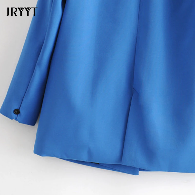

Women's Long Sleeve Double-button Solid Suit Jacket Slim Fit Pocket Notched Blue Blazer Casual Coats Office Lady Autumn New