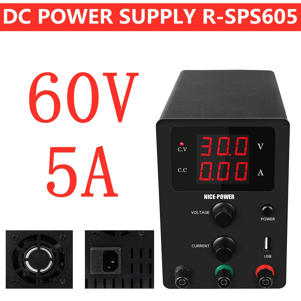 Black(60V 5A) Guce 30V 10A 60V 5A лабораторный импульсный источник питания лабораторный Регулируемый источник питания постоянного тока Настольный стабилизатор напряжения - Цвет: Black(60V 5A)