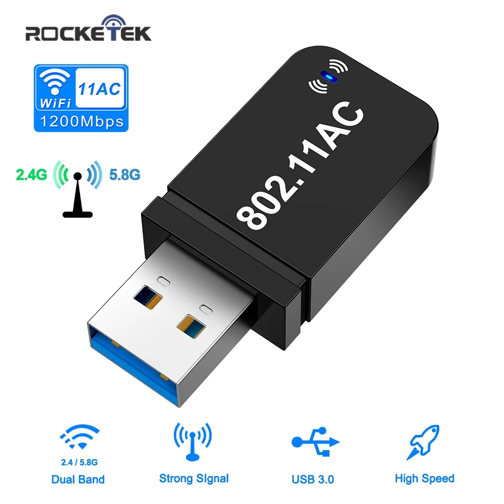 Rocketek 1200 Мбит/с двухдиапазонный беспроводной Lan USB WiFi адаптер Wi Fi Ethernet антенна ключ