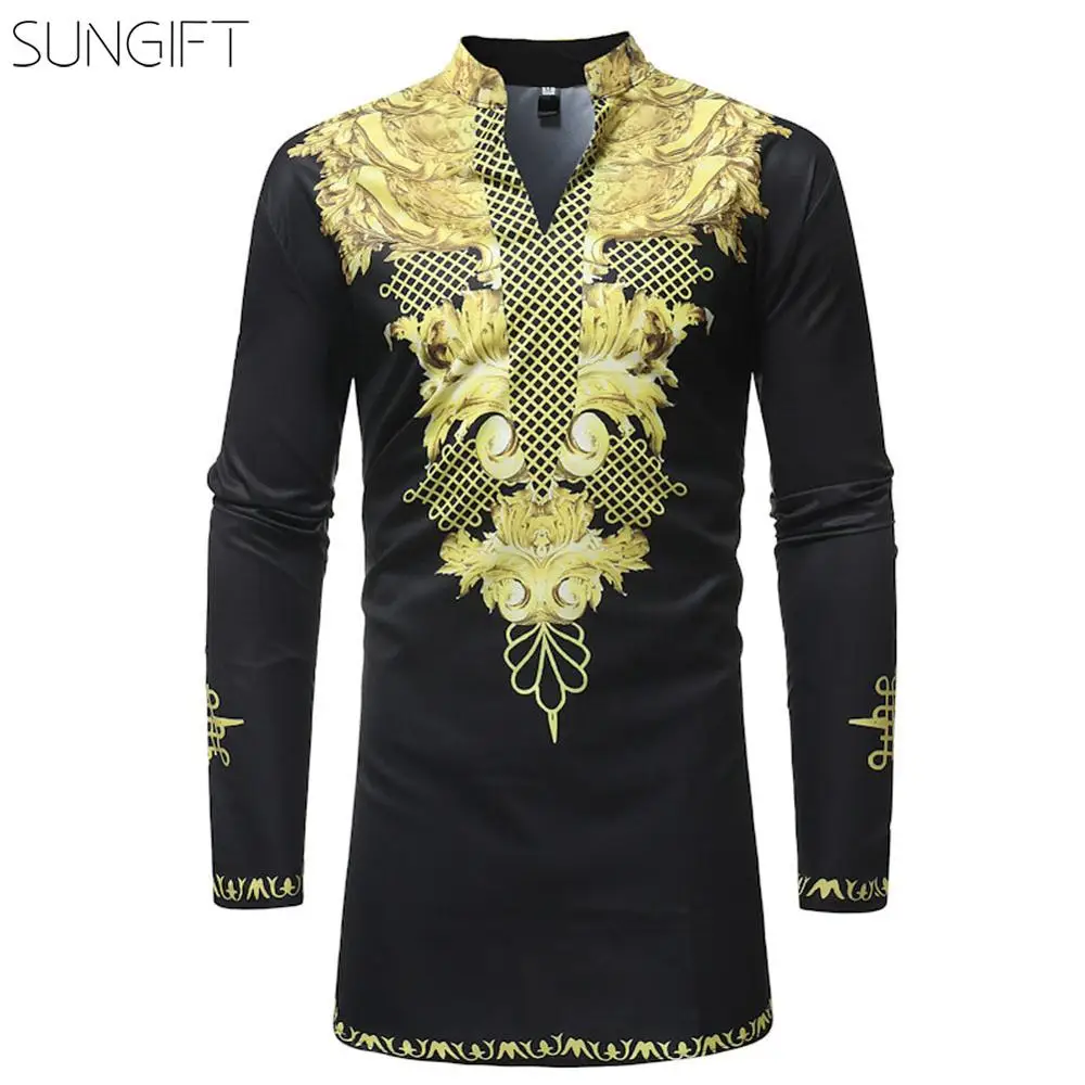 SUNGIFT Африканский мужской топ с длинными рукавами Африка Дашики V шеи большой размер Топ африканская одежда для мужчин новая модная одежда с принтом