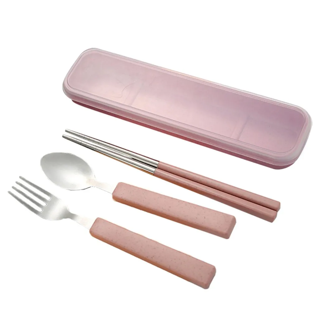 3pcs/set Spoon Fork Chopsticks Stainless Steel Travel Cutlery Tableware Box Sale palillos chinos китайские палочки | Дом и сад