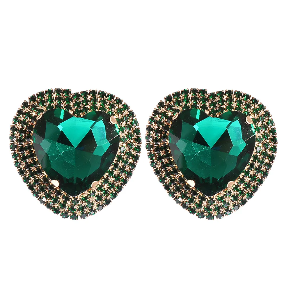 

Hot Exaggerated Gold Color Deep Blue Green Big Heart Shaped Chunky Stud Earrings for Women Girls Fashion Jewelry