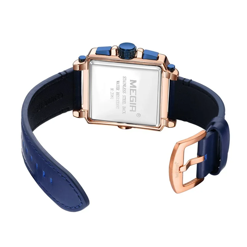 

Fashion light retro men's watch square multi-function chronograph calendar leather watch
