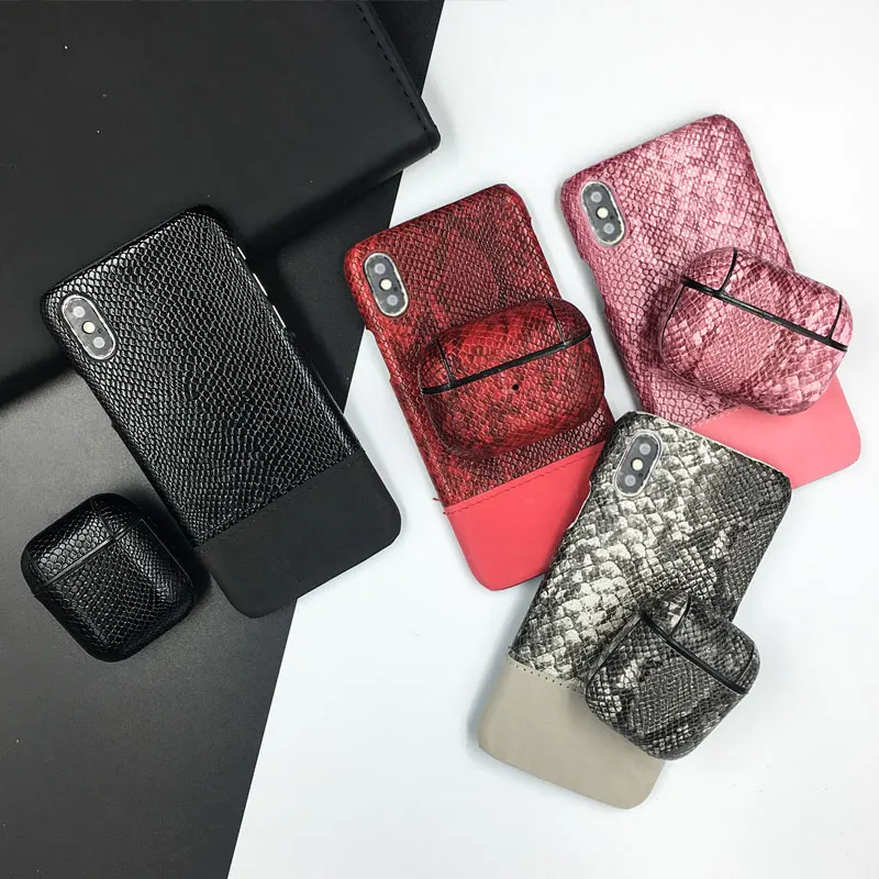 

Snake Skin Leather Phone Case For iphone 11 Pro XS Max XR 6 6s 7 8 Plus X Leather PU Case For Airpods Pro Earphone Headset Cover