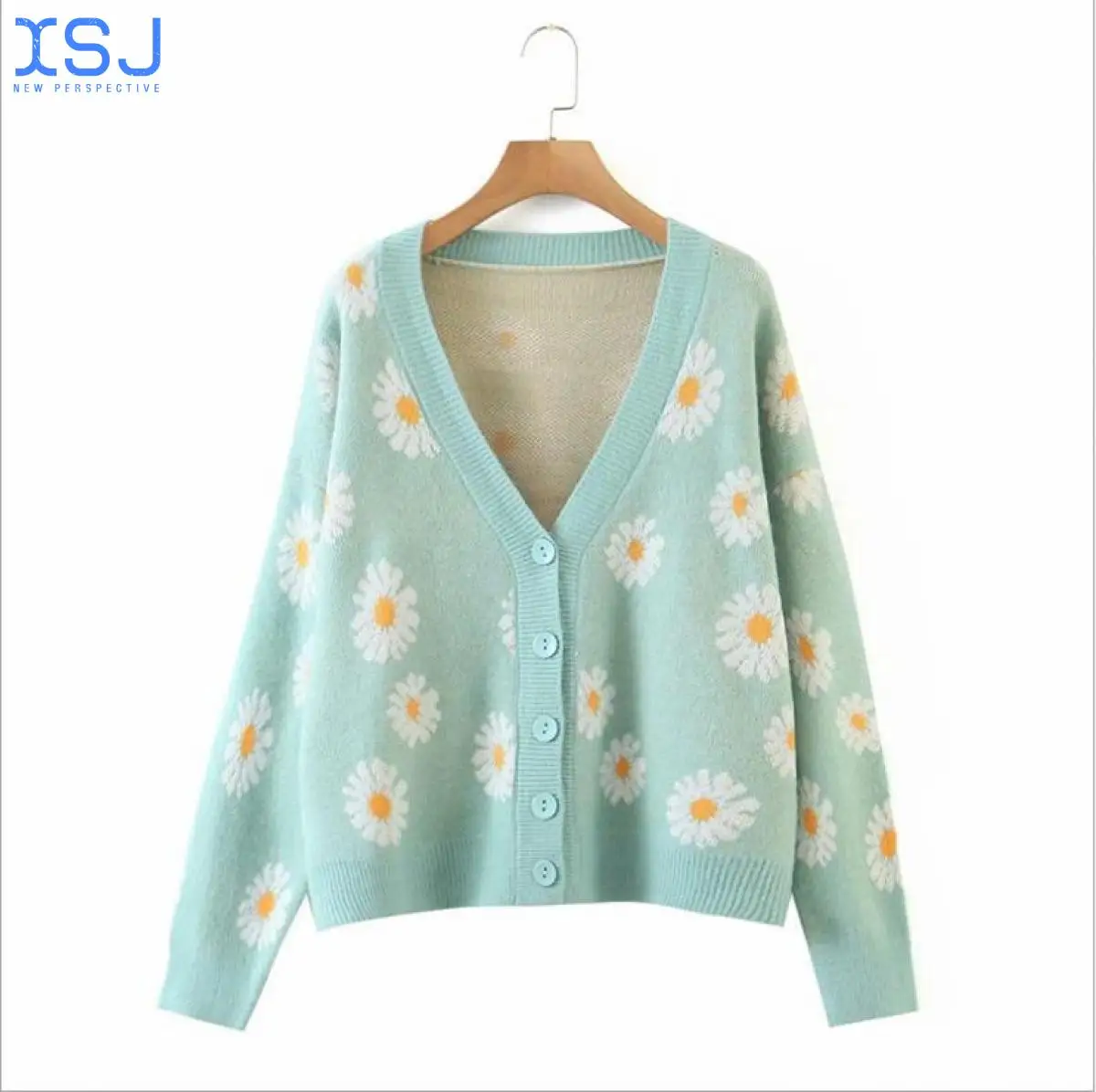 

Loose Cardigan Women Sweater Sweet Knit Sweaters Coat Daisy Floral Outerwear Casual Cardigan Sweater Long Sleeve Sueter De Mujer