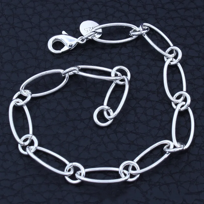 

925 Sterling Silver Jewelry Fashion Long Chain 8 Inch Bracelet Woman's Classic Clothes With Gifts SL433