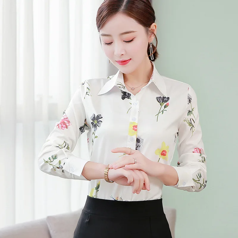Spring 2020 Ladies Print Tops Long Sleeve Chiffon Blouse Plus Size Korean Casual Women Streetwear Shirts Elegant Office Shirt