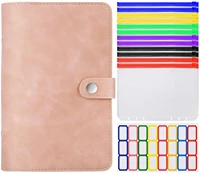 a6 leather binder cover with plastic pockets 6 ring soft refillable notebook binder 12 colored clear zipper envelope for budget