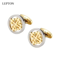 lepton silver 18k gold color crusaders cuff links stainless steel round cufflinks for men wedding business cufflink gemelos