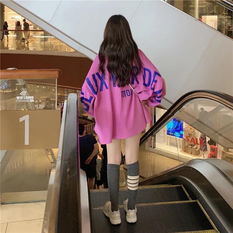Ulzzang Топы mujer осень vogue корейский стиль одежда уличная панк с буквенным принтом Большие размеры с длинным рукавом Повседневная футболка женская