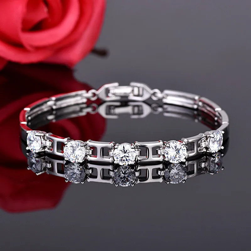 

Simple Style Zircon Inlaid Women Bracelet White Gold Filled Classic Wrist Chain Girl Gift