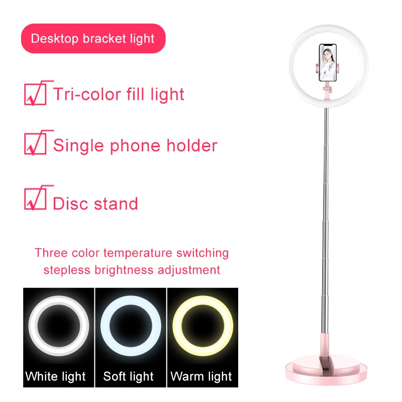 

10 inch Selfie Ringlight with Phone Clip Desktop Tripod LED Fill Light Ring Lights for Youtube Photo Studio Makeup Video Live