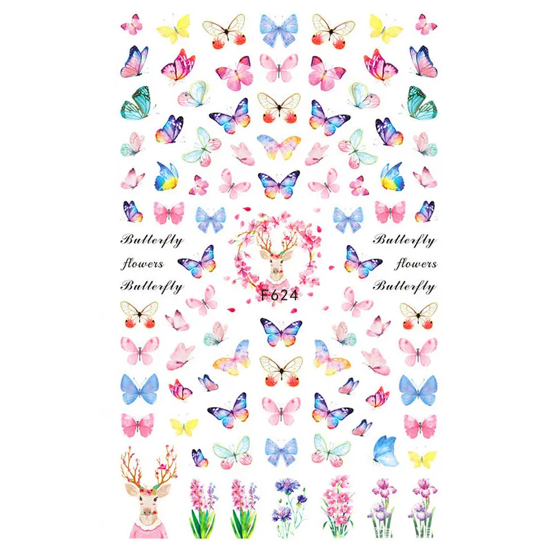 

Colorful Butterfly Nail Sticker Heart Flowers Nail Foils For Nails Manicure Art 3D Nail Decals Self-adhesive Nail Sliders Art