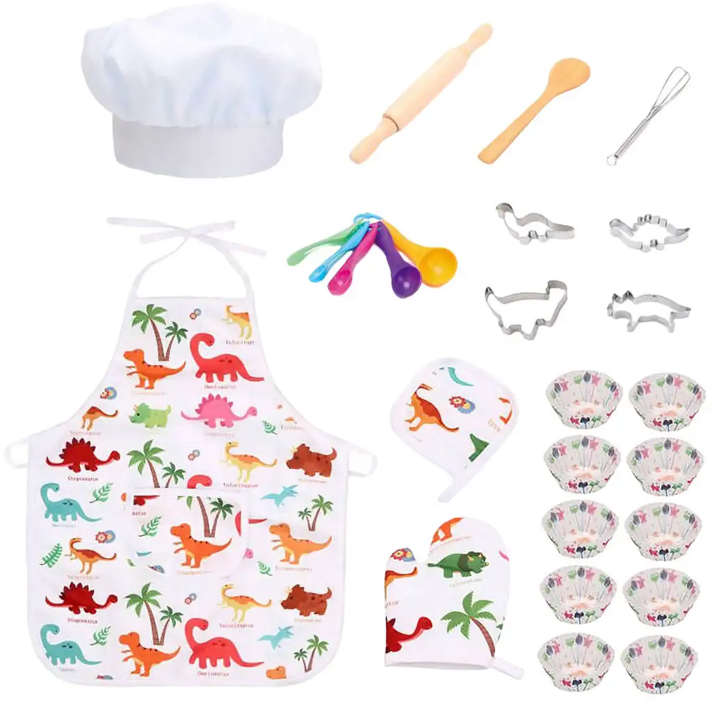 

25Pcs Kids Chef Costume Set Cute Learn Appliance Bake Oven Mitt for Birthday Girl and Boy