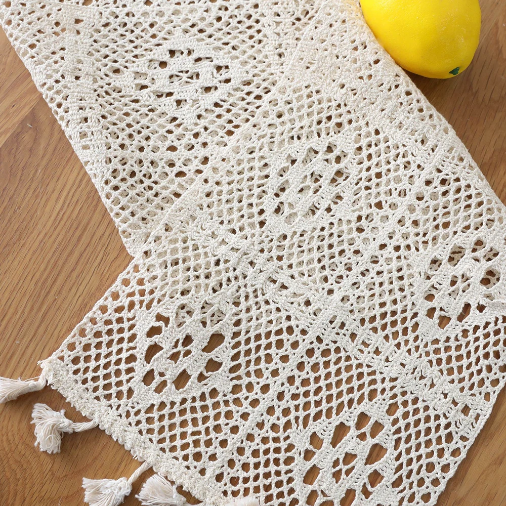 

Natural Macrame Table Runner Cotton Polyester Crochet Lace Boho Wedding Table Runner Home Dining Table Decor
