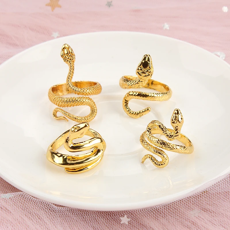 Женские и мужские модные кольца в виде змеи золотистого цвета металлическое панк