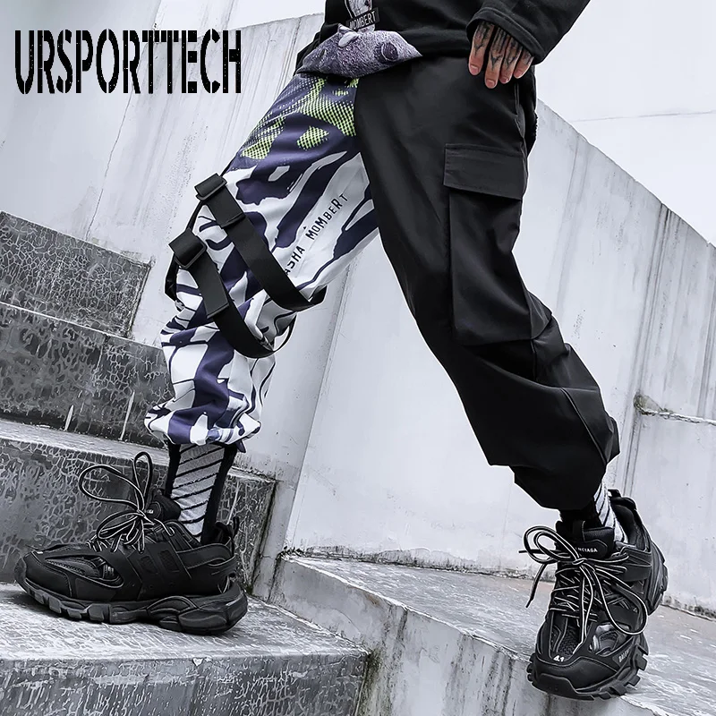 Брюки карго мужские на бедрах уличная одежда шаровары с лентой и карманами