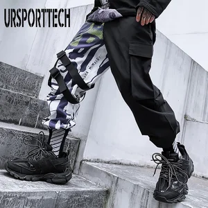 Брюки-карго мужские на бедрах, уличная одежда, шаровары с лентой и карманами, цветные блочные штаны в стиле Харадзюку, Джоггеры в стиле пэчворк, осенние спортивные штаны