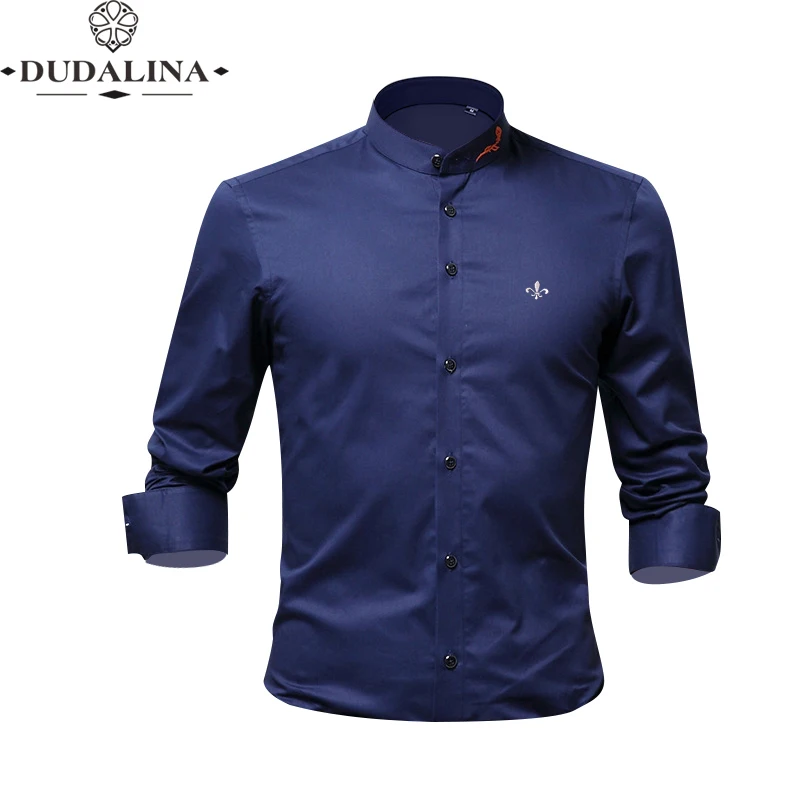 Модный воротник с вышивкой Blusa Camisa Social Masculina Dudalina, приталенная рубашка с длинными рукавами, мужская одежда с цветочным принтом, белая мужская одежда