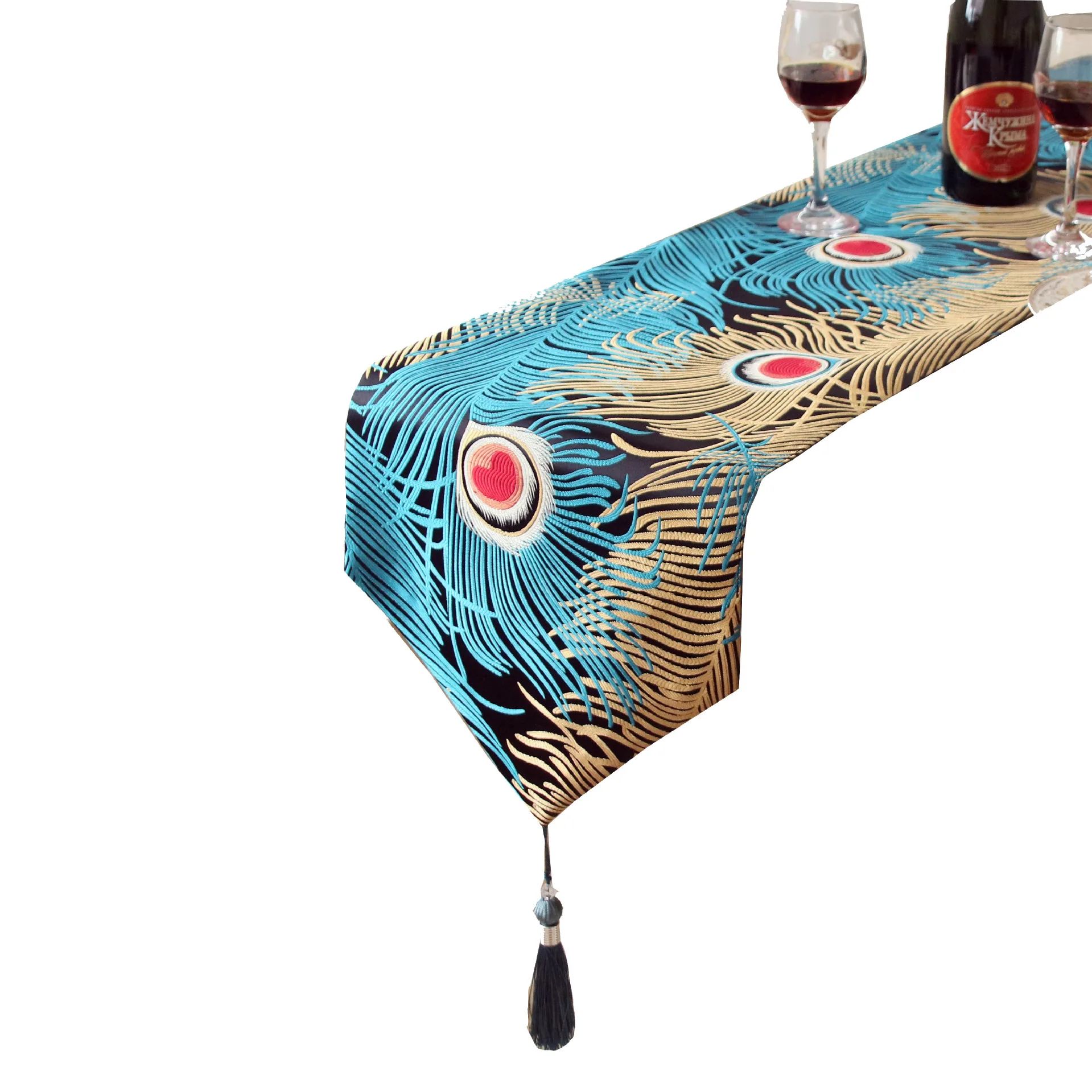 

High-precision jacquard light luxury style Phoenix tail table runner hotel bed flag model room decoration tablecloth