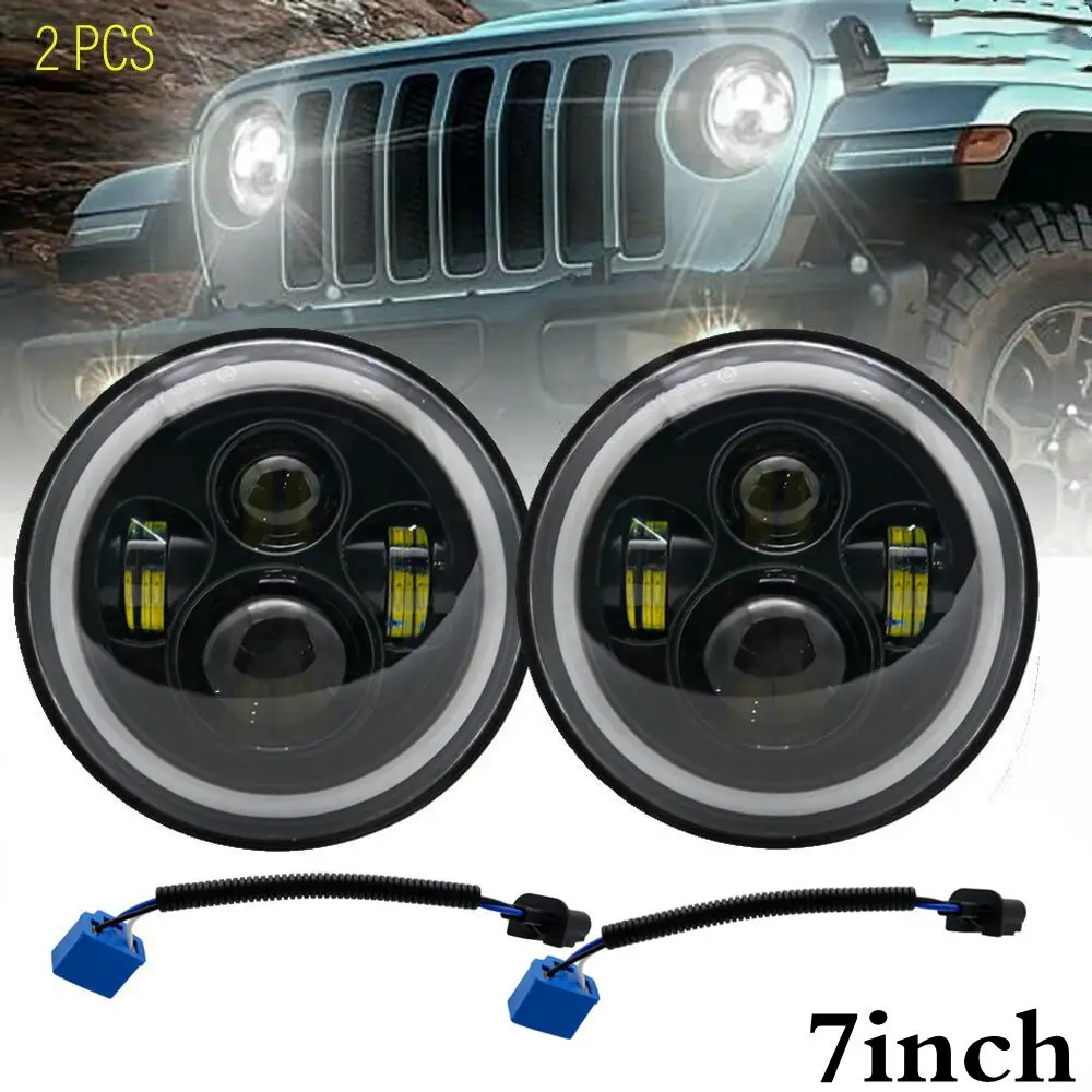 7 дюймов светодиодный фары DRL Hi/короче спереди и длиннее сзади) луч 40 Вт Halo Кольцо