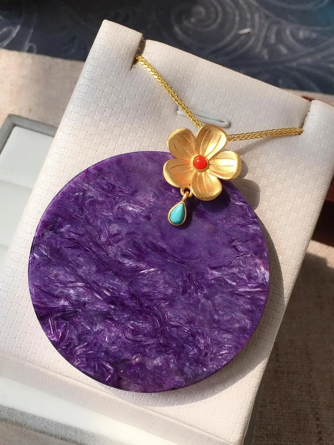 Z307 ювелирные изделия из России 100% натуральный 57*6 6 мм Charoite Gemstone женский кулон ожерелья Рождественский