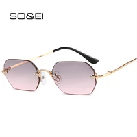 soei fashion polygon rimless square sunglasses women vintage clear ocean lens eyewear men shades uv400 gray pink sun glasses